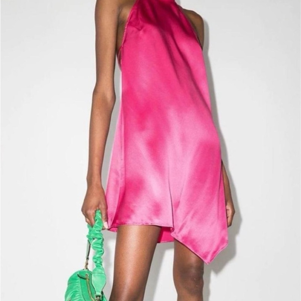Reformation Briea Halter Silk Dress in Hot Pink size XS
